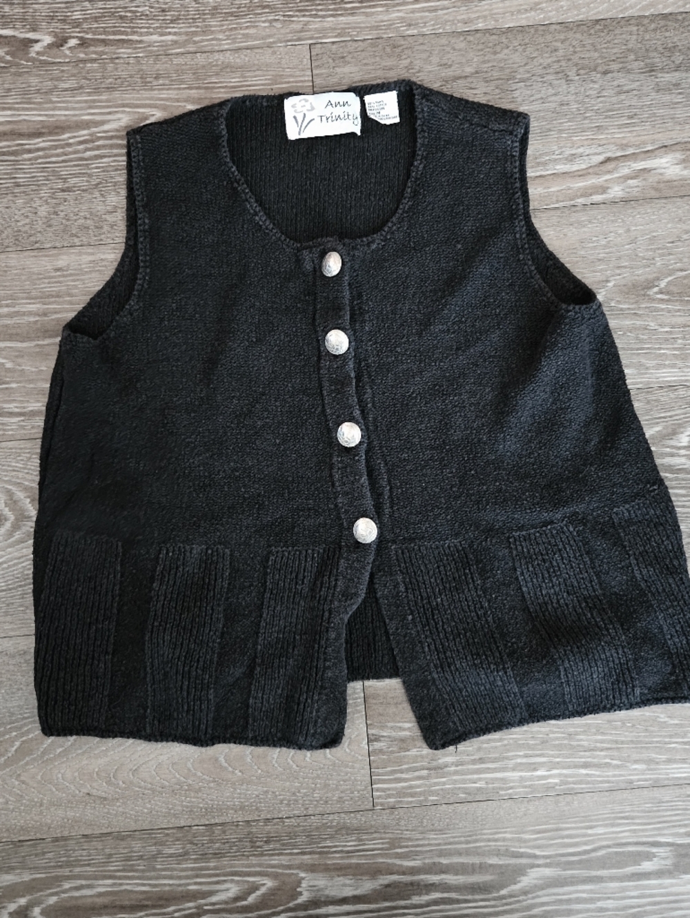 Ann Taylor Black Knit Crop Vest with Silver Buttons